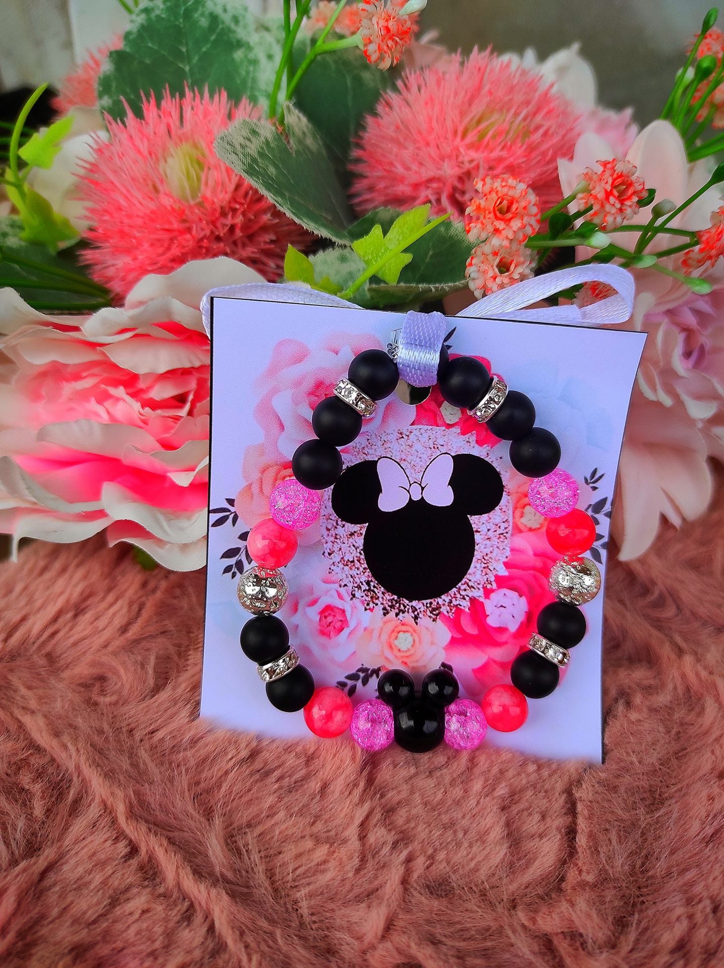 Ajándék kulcstartóval! Minnie pink karkötő